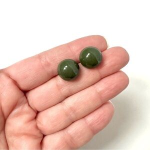 Vintage 90’s Forest Green Dome Stud Earrings Acrylic Lucite - 12mm